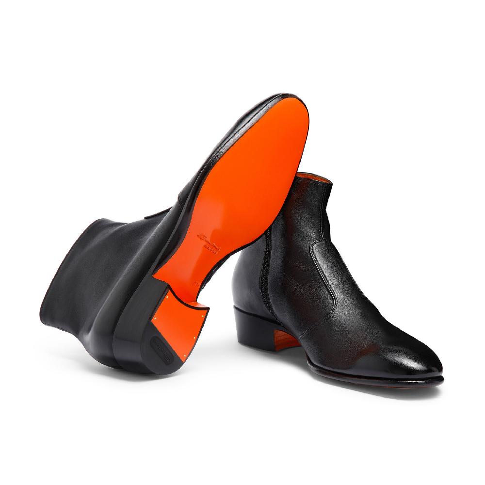 Santoni Stivaletto da uomo in pelle nera Pezzi Unici