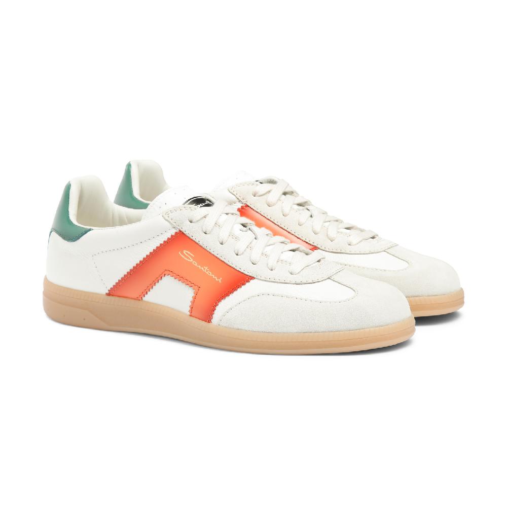 Santoni DBS Oly sneaker da uomo in pelle e suede bianco verde e arancione Acquista Ora