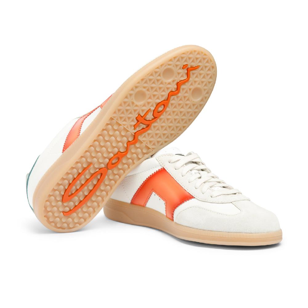 Santoni DBS Oly sneaker da uomo in pelle e suede bianco verde e arancione Acquista Ora