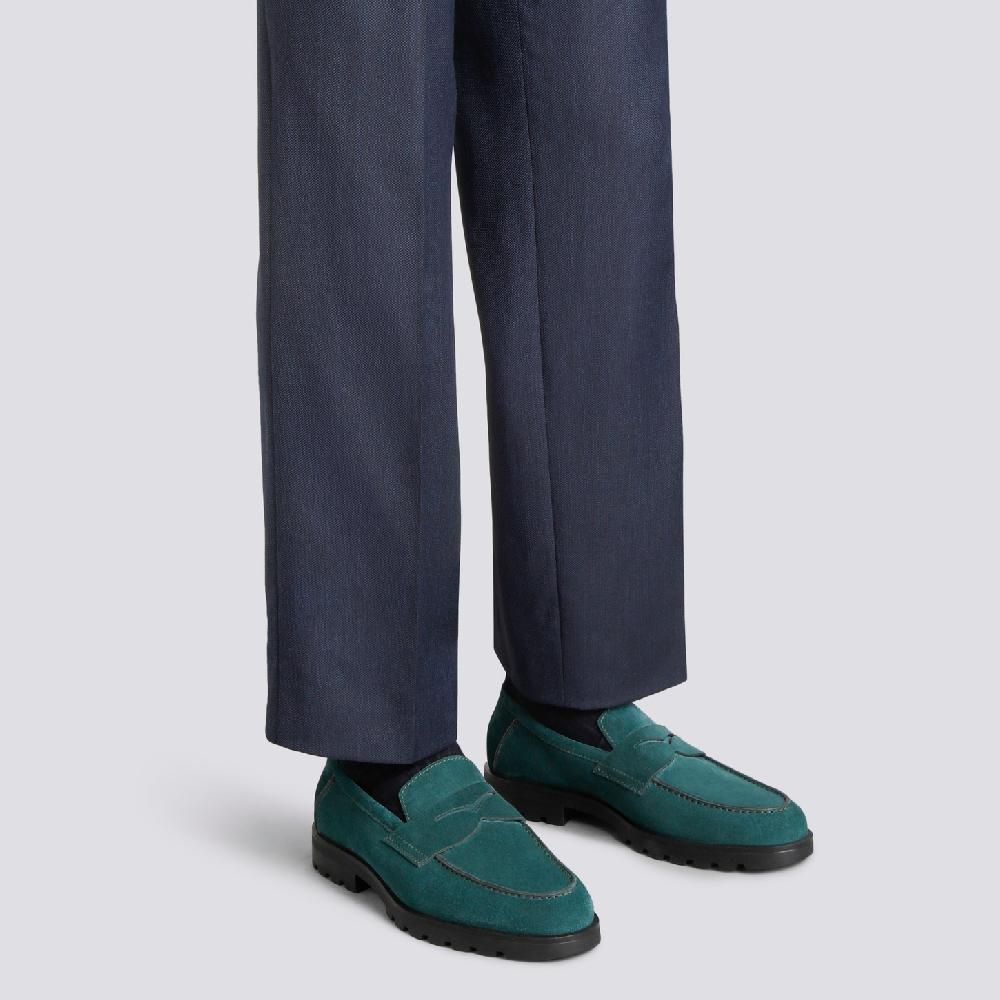 Santoni Mocassino penny da uomo in suede verde scuro Consegna Veloce