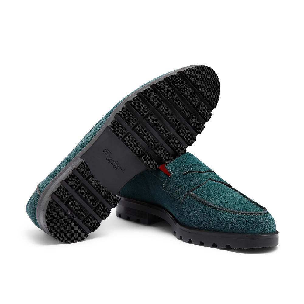 Santoni Mocassino penny da uomo in suede verde scuro Consegna Veloce