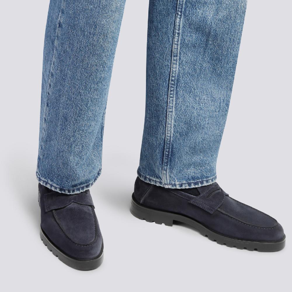 Santoni Mocassino penny da uomo in suede blu Promozione Limitata