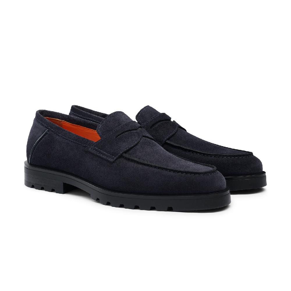 Santoni Mocassino penny da uomo in suede blu Promozione Limitata