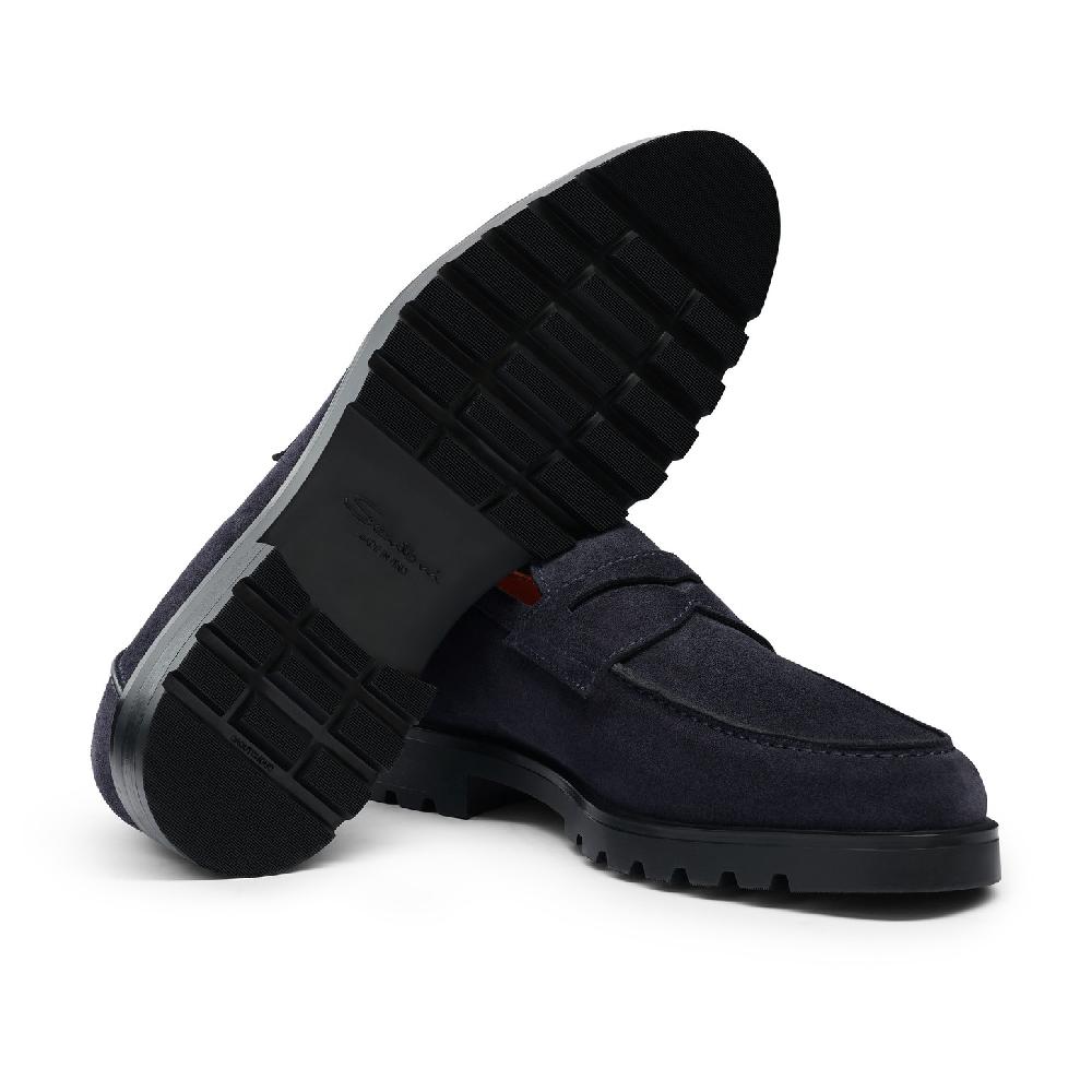 Santoni Mocassino penny da uomo in suede blu Promozione Limitata