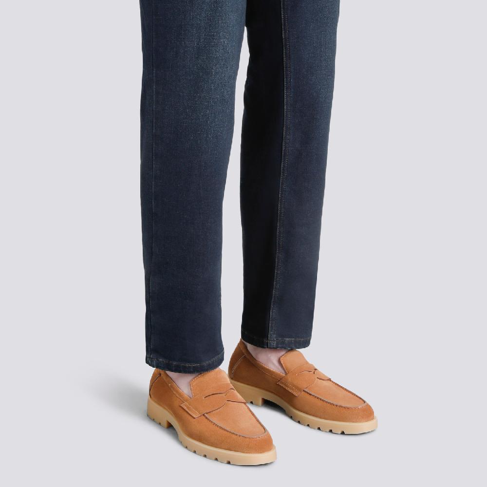 Santoni Mocassino penny da uomo in suede marrone chiaro Shopping Online