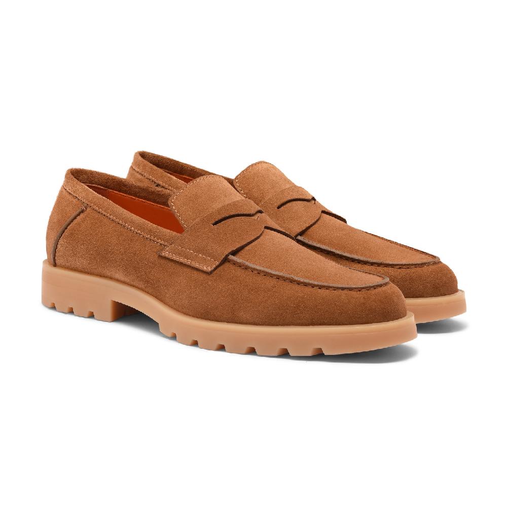 Santoni Mocassino penny da uomo in suede marrone chiaro Shopping Online