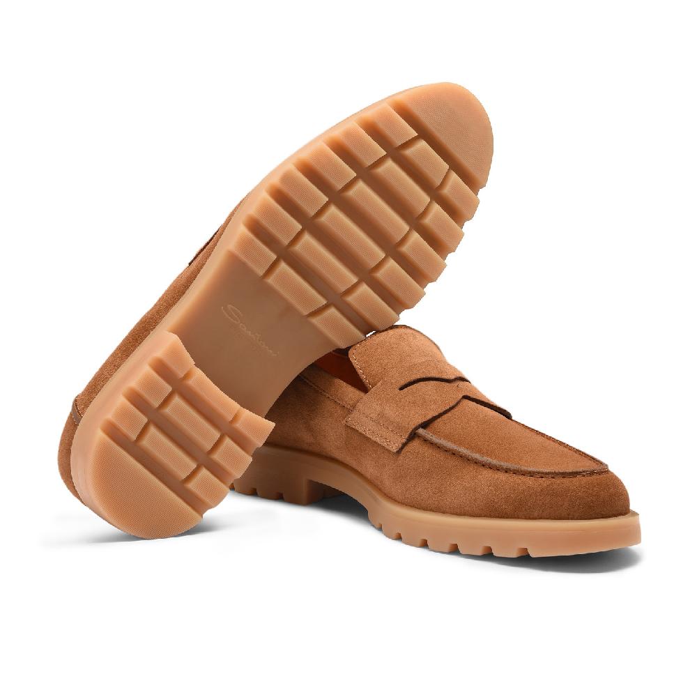 Santoni Mocassino penny da uomo in suede marrone chiaro Shopping Online