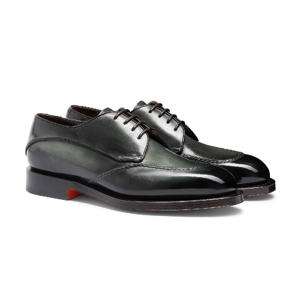 Santoni Stringata Derby da uomo in pelle verde Prezzo Ridotto