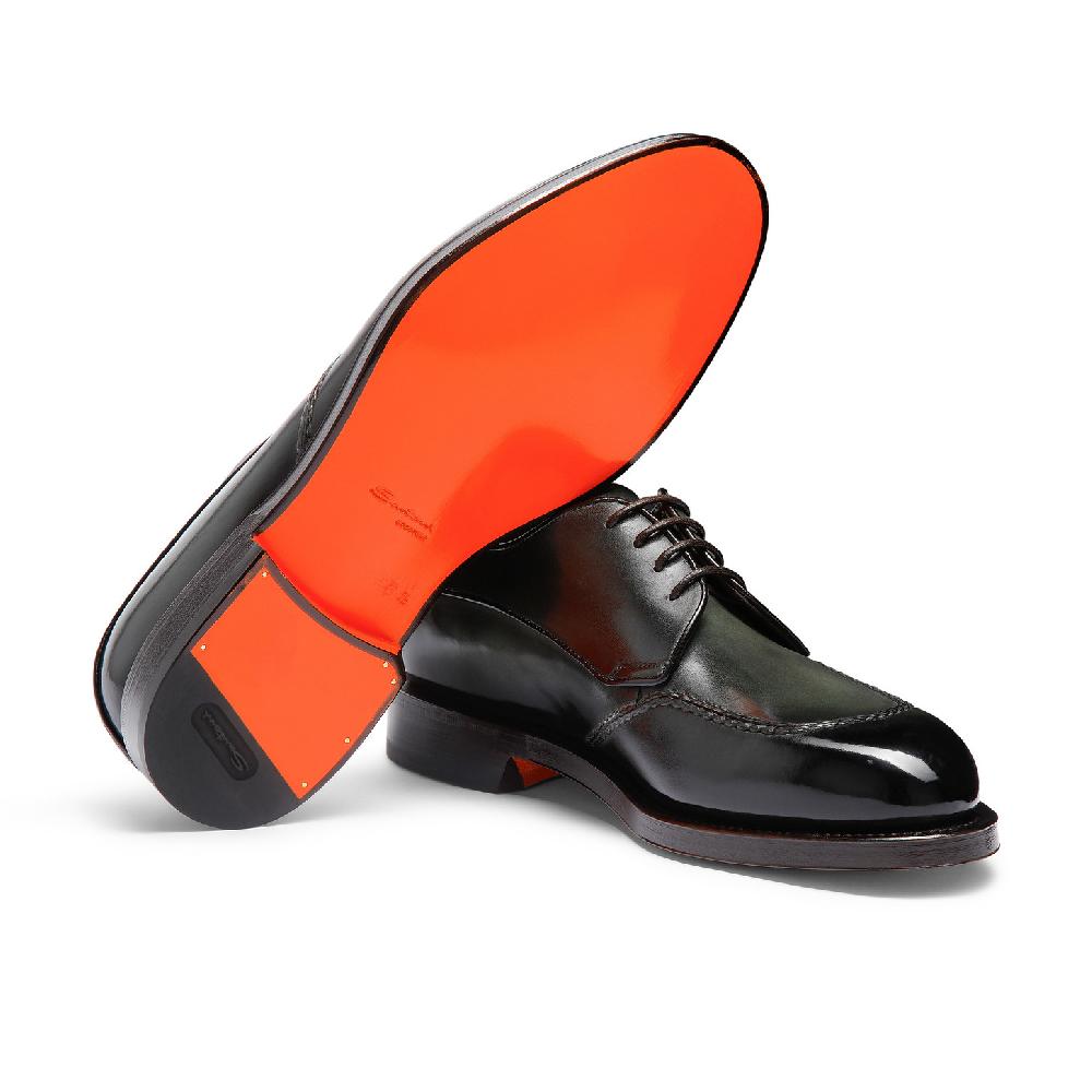 Santoni Stringata Derby da uomo in pelle verde Prezzo Ridotto