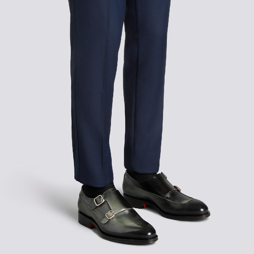 Santoni Doppia fibbia da uomo in pelle verde Sottocosto