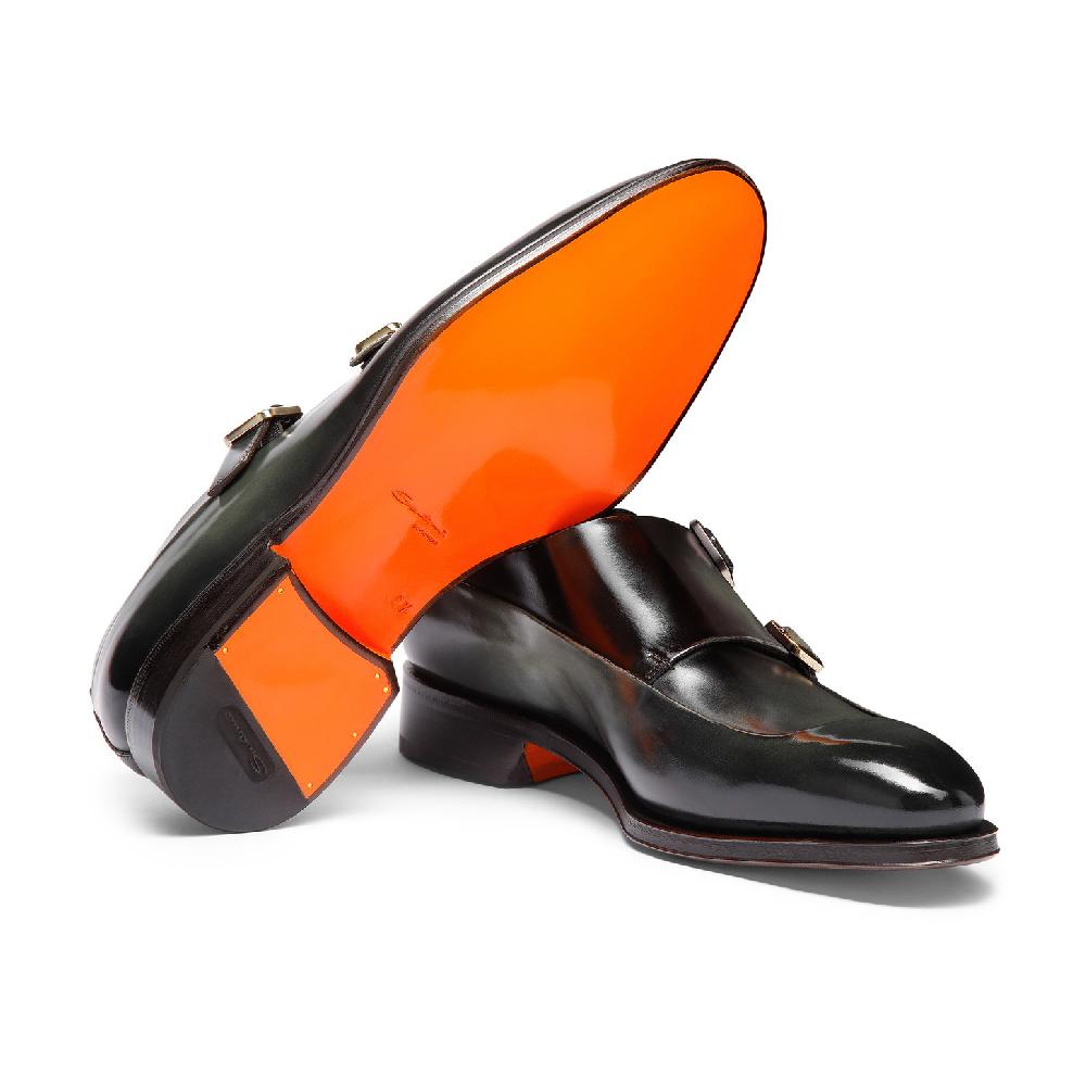 Santoni Doppia fibbia da uomo in pelle verde Sottocosto