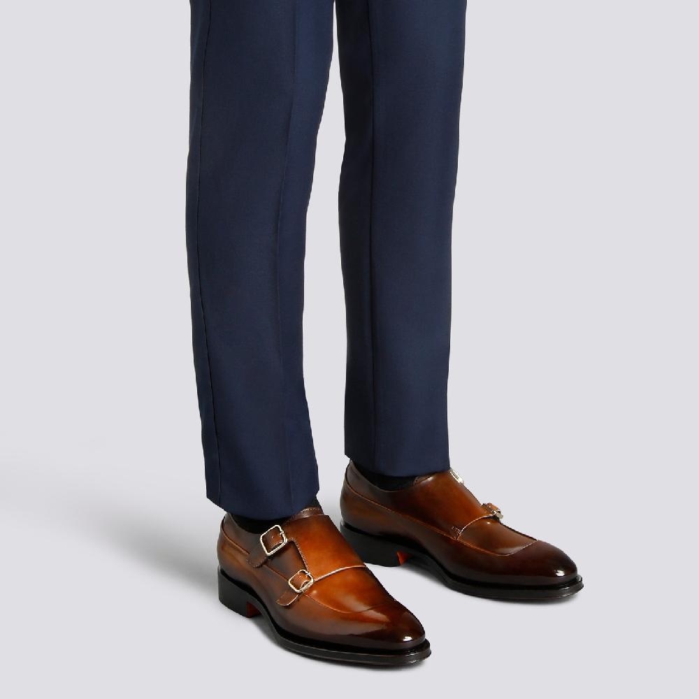 Santoni Doppia fibbia da uomo in pelle testa di moro Convenienza