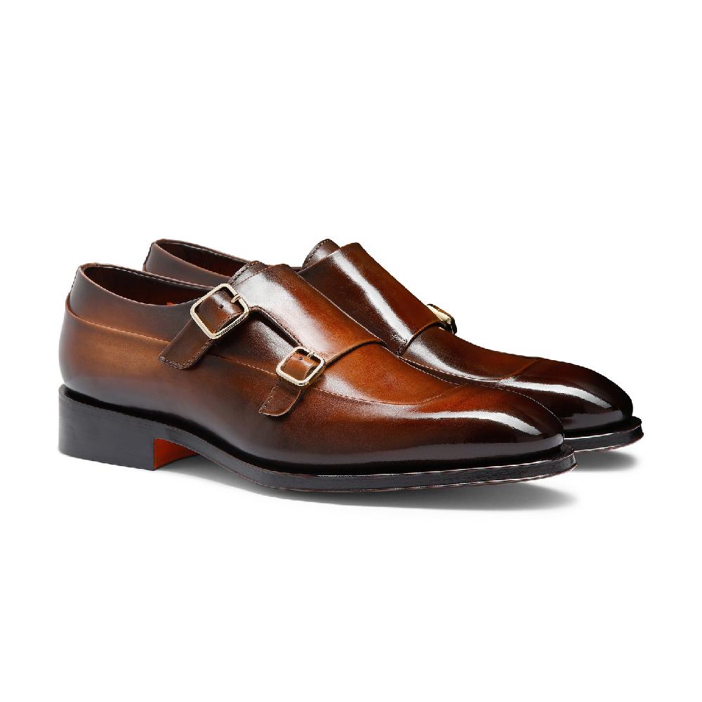 Santoni Doppia fibbia da uomo in pelle testa di moro Convenienza