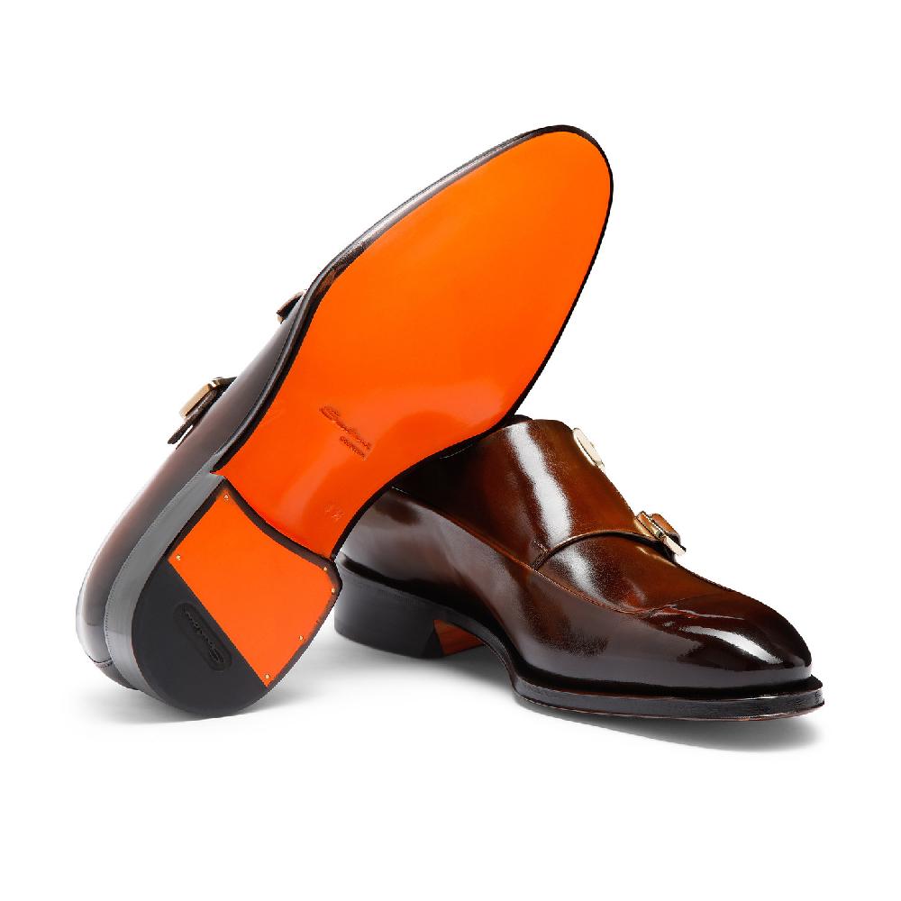 Santoni Doppia fibbia da uomo in pelle testa di moro Convenienza