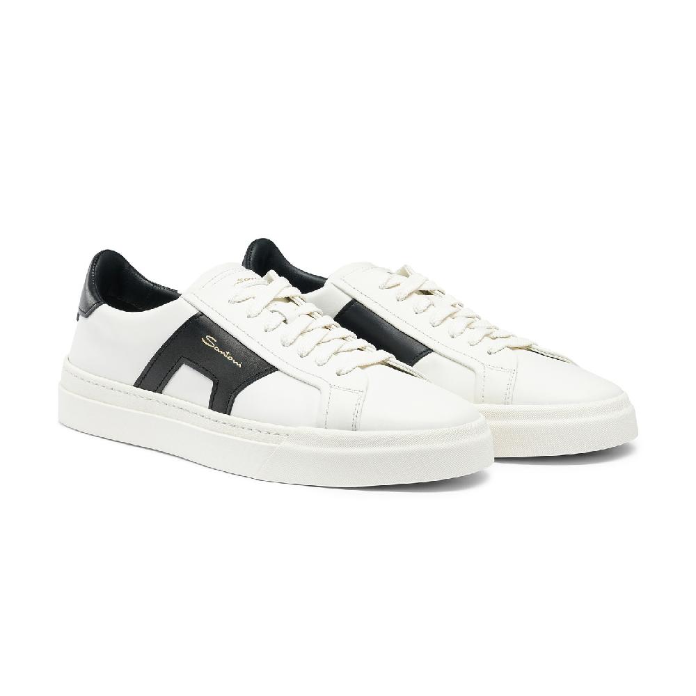 Santoni Double buckle sneaker da uomo in pelle bianca e nera Novità