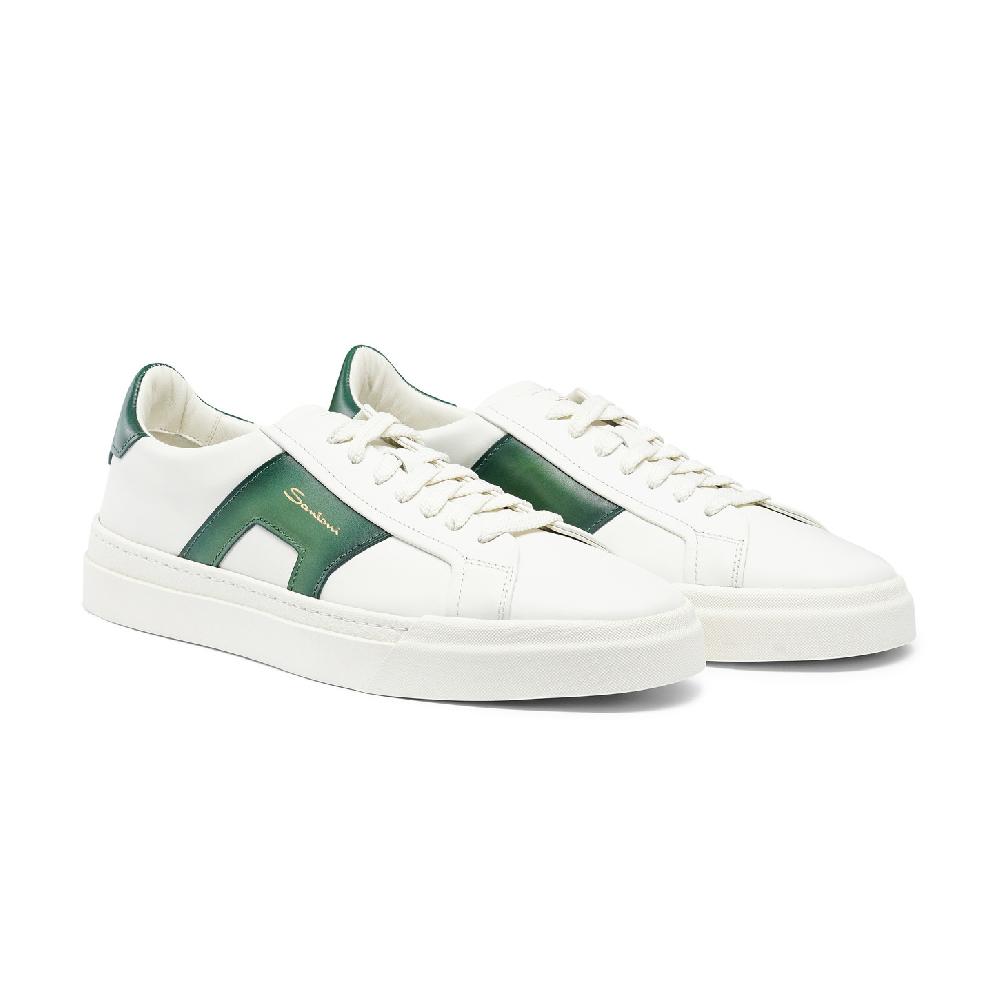 Santoni Double buckle sneaker da uomo in pelle bianca e verde Presa