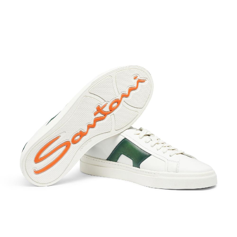 Santoni Double buckle sneaker da uomo in pelle bianca e verde Presa