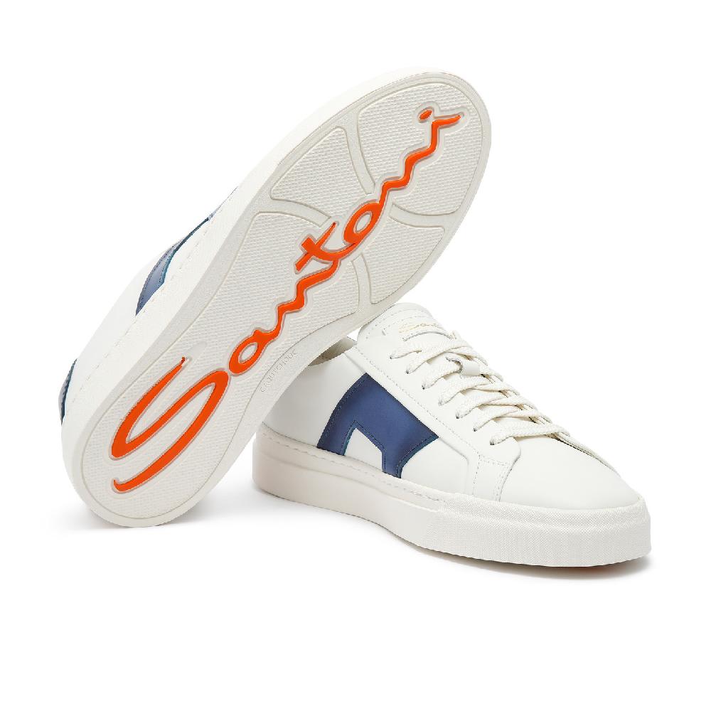 Santoni Double buckle sneaker da uomo in pelle bianca e blu Sconto