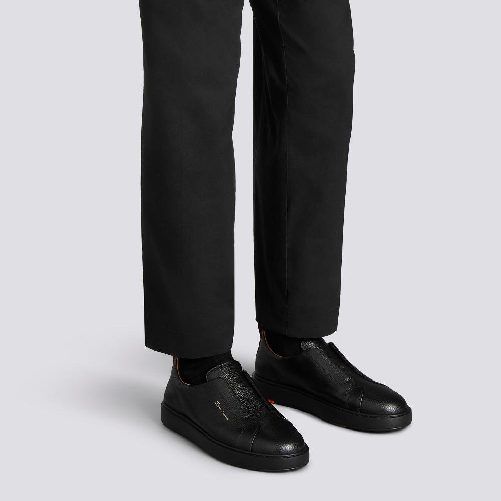 Santoni Sneaker slip-on da uomo in pelle bottalata nera Economico