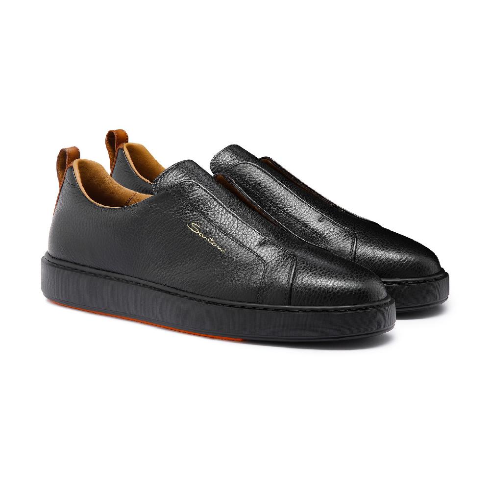 Santoni Sneaker slip-on da uomo in pelle bottalata nera Economico