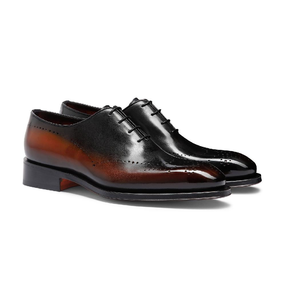 Santoni Stringata oxford brogue da uomo in pelle marrone Offerte