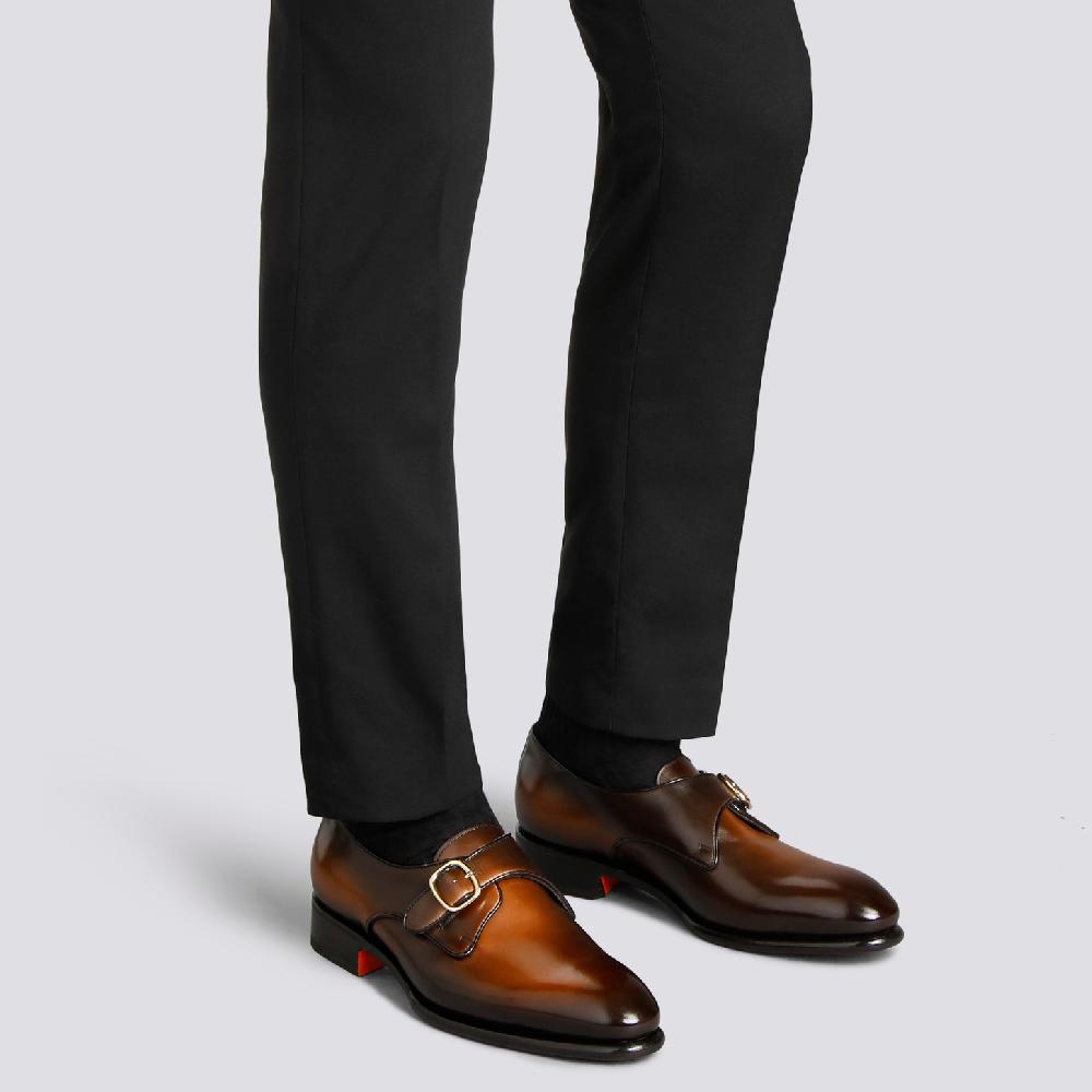 Santoni Mono fibbia da uomo in pelle marrone Hotsell