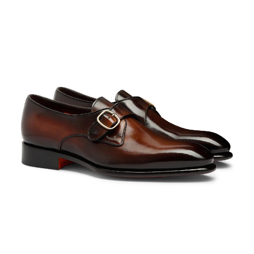 Santoni Mono fibbia da uomo in pelle marrone Hotsell