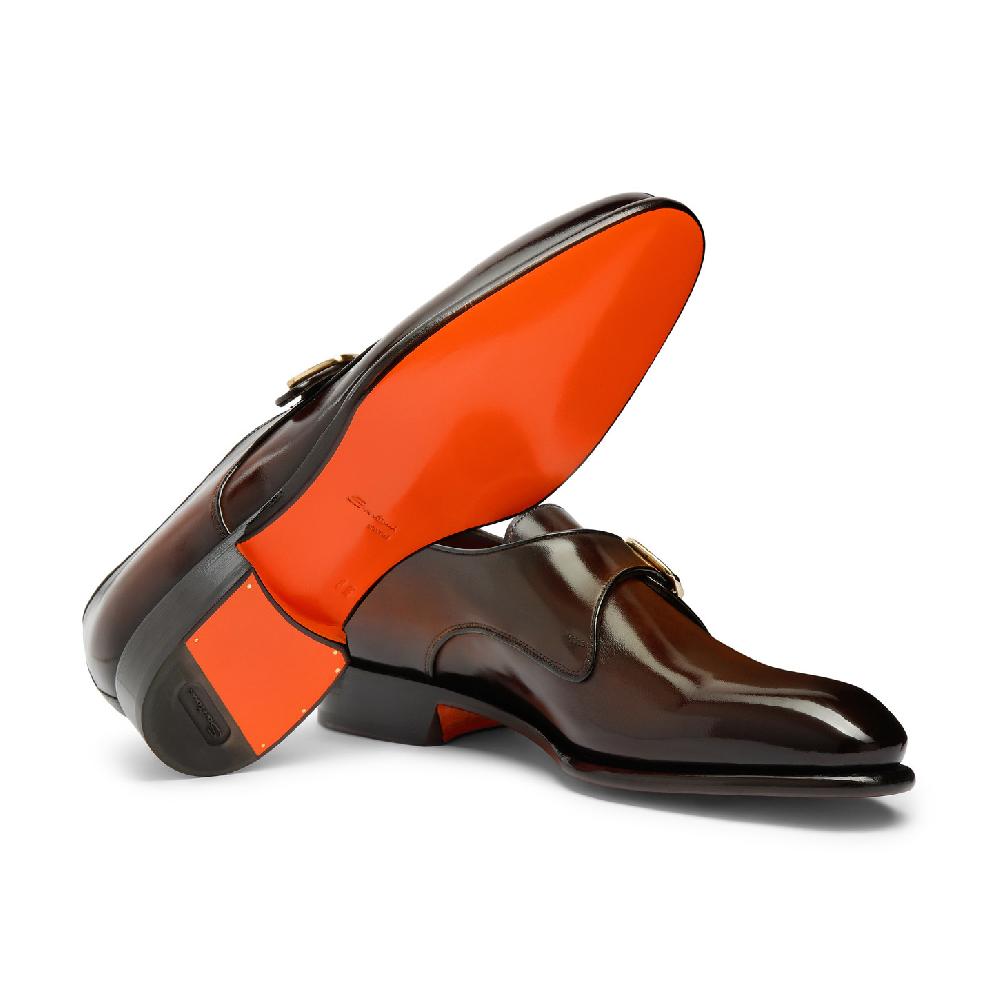 Santoni Mono fibbia da uomo in pelle marrone Hotsell