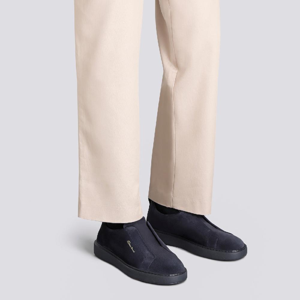 Santoni Sneaker slip-on da uomo in suede blu Vendita Calda