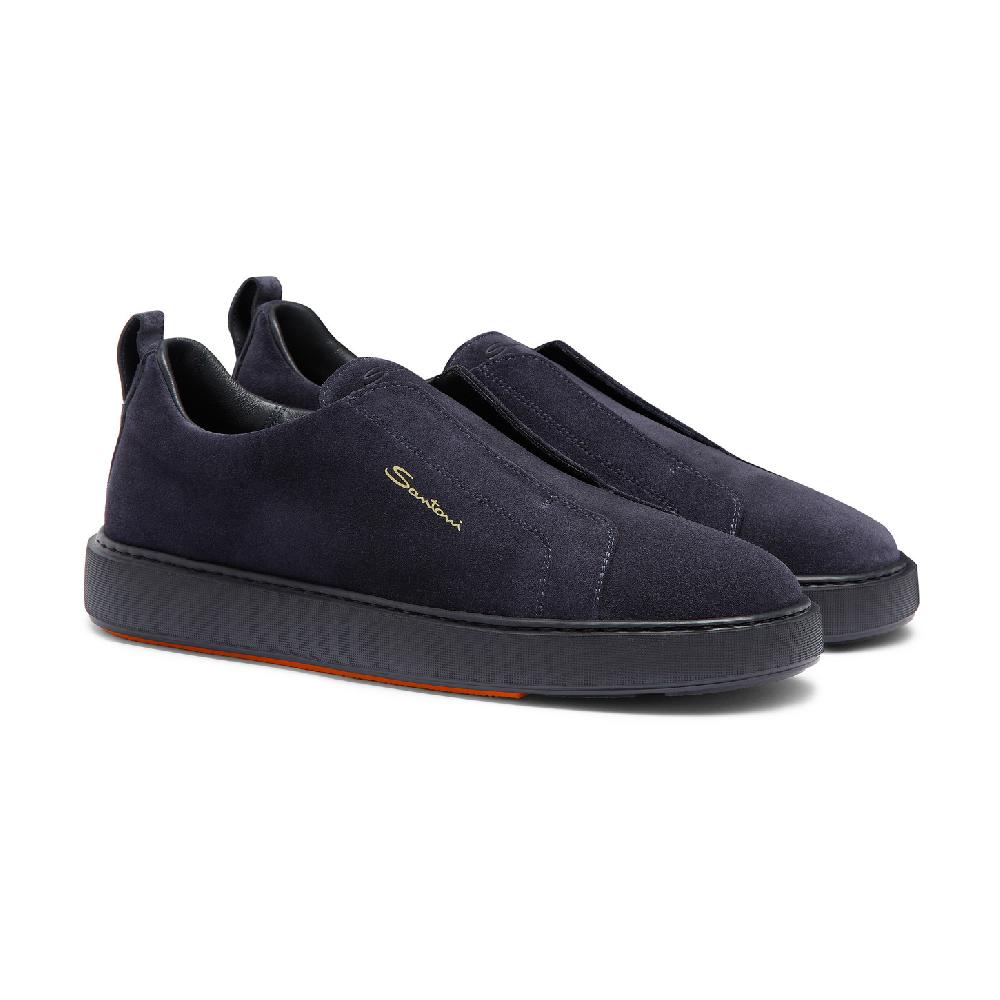 Santoni Sneaker slip-on da uomo in suede blu Vendita Calda