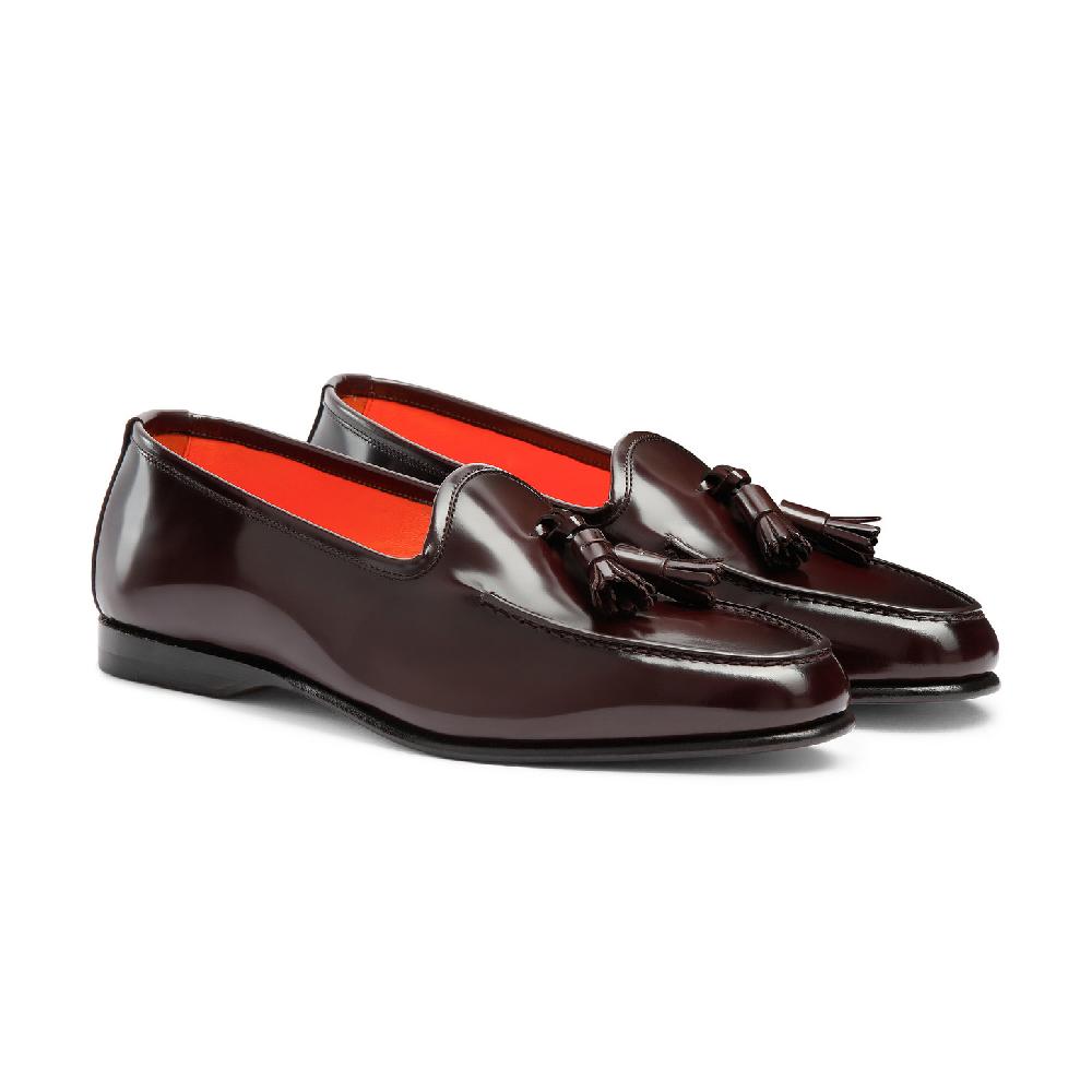 Santoni Mocassino Andrea con nappe da uomo in pelle lucida bordeaux I Più Venduti