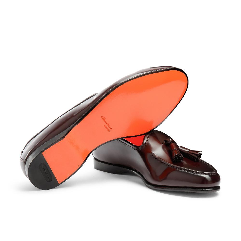 Santoni Mocassino Andrea con nappe da uomo in pelle lucida bordeaux I Più Venduti