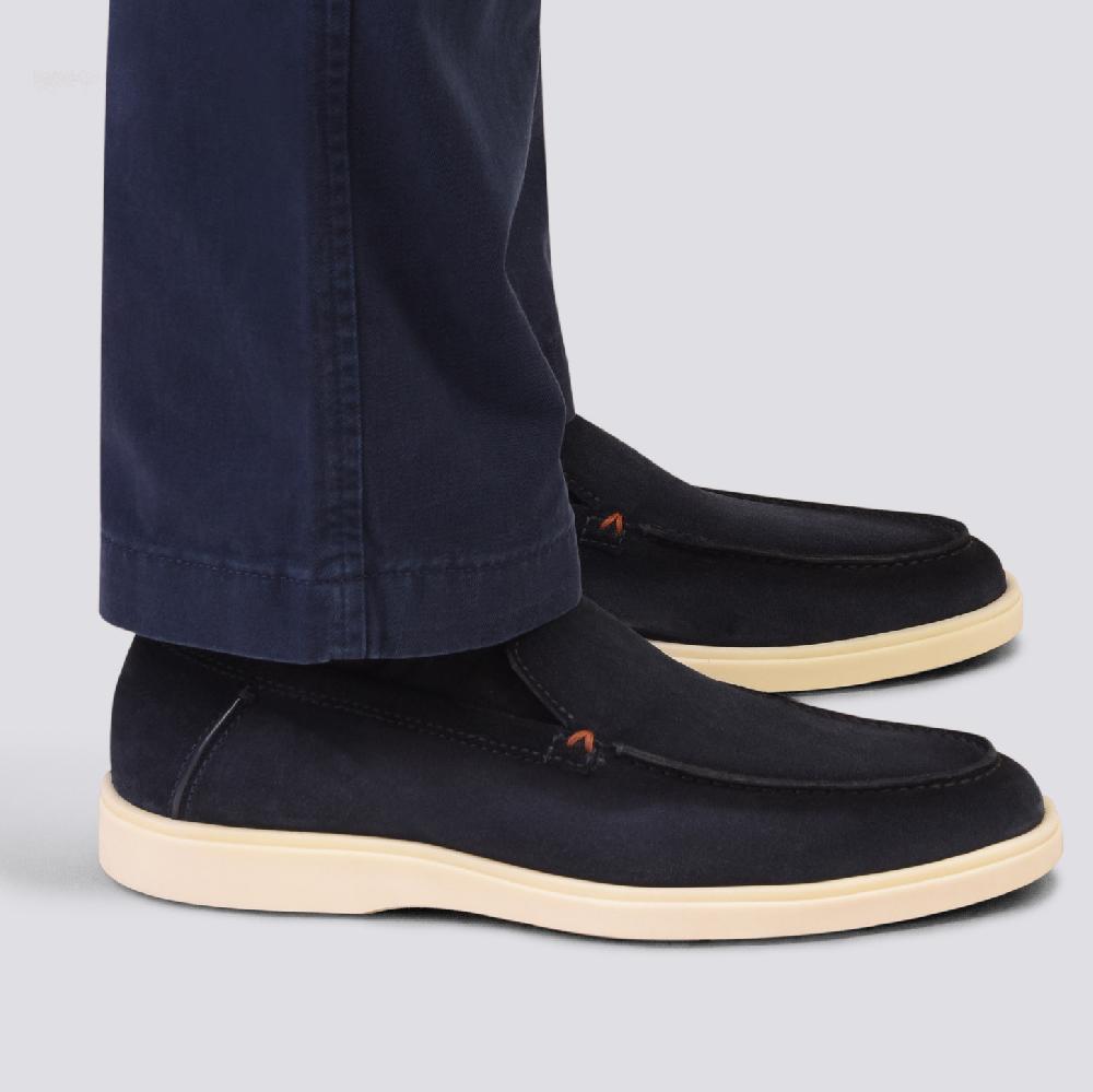 Santoni Mocassino da uomo in suede blu Moda