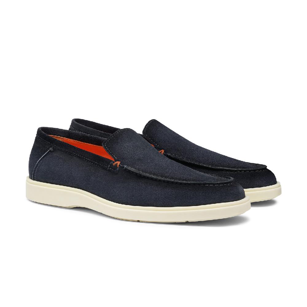 Santoni Mocassino da uomo in suede blu Moda