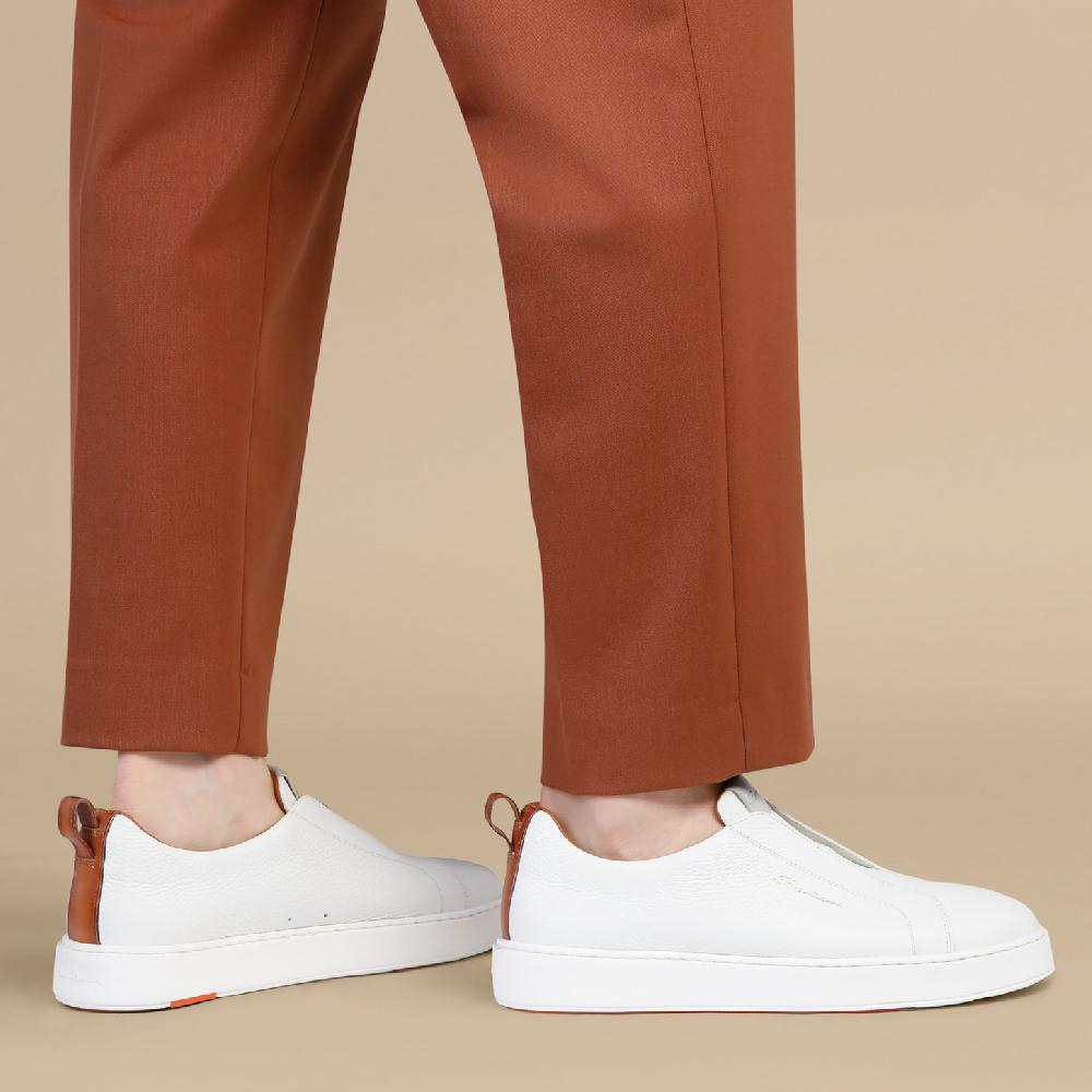 Santoni Sneaker slip-on da uomo in pelle bottalata bianca 2025