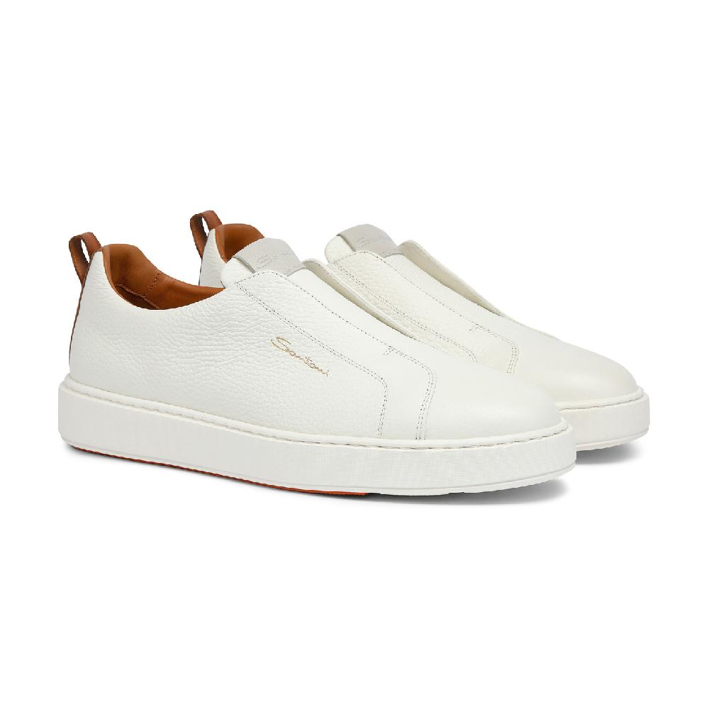 Santoni Sneaker slip-on da uomo in pelle bottalata bianca 2025