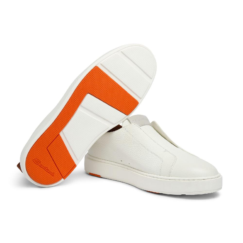 Santoni Sneaker slip-on da uomo in pelle bottalata bianca 2025