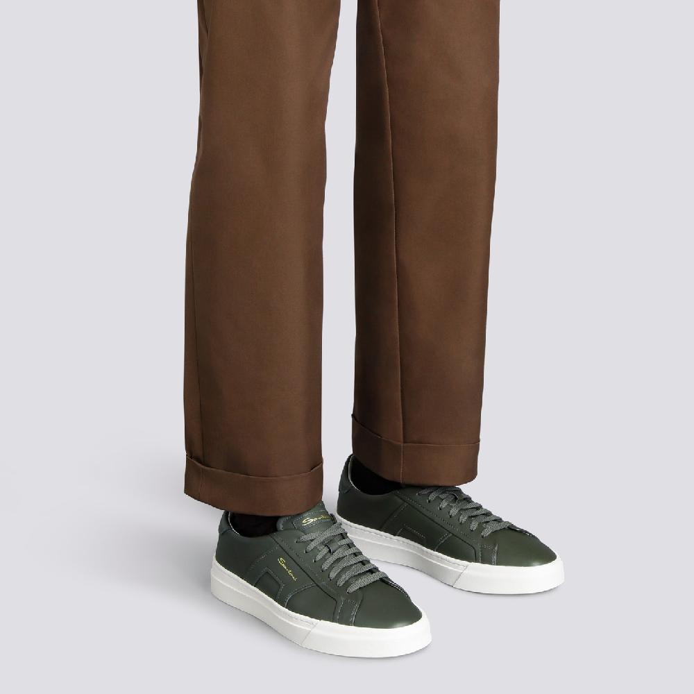 Santoni Double buckle sneaker da uomo in pelle verde Solo un giorno rimasto