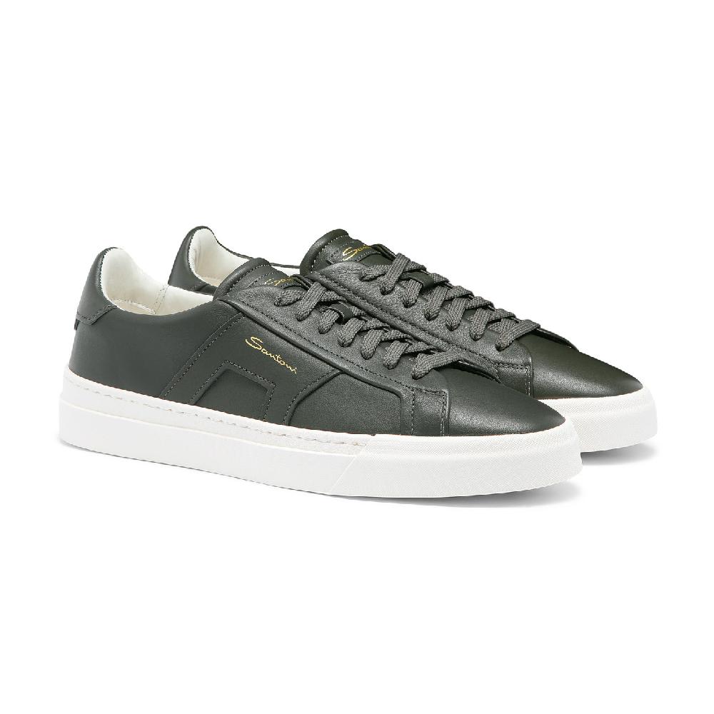 Santoni Double buckle sneaker da uomo in pelle verde Solo un giorno rimasto