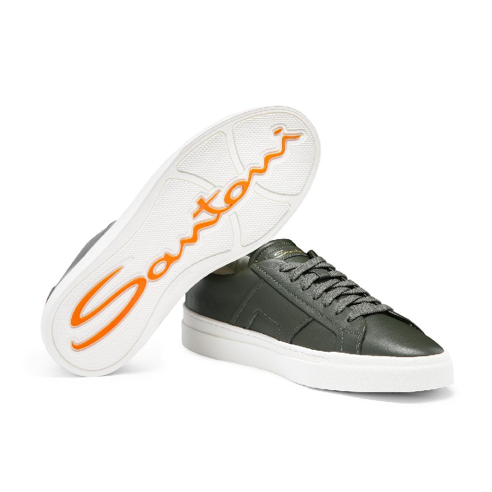 Santoni Double buckle sneaker da uomo in pelle verde Solo un giorno rimasto