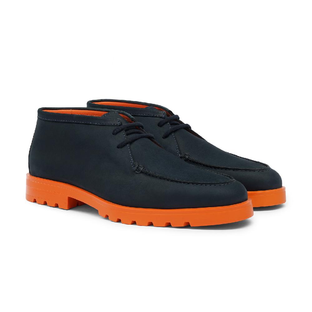 Santoni Stivaletto desert da uomo in nabuk blu e arancione 2025