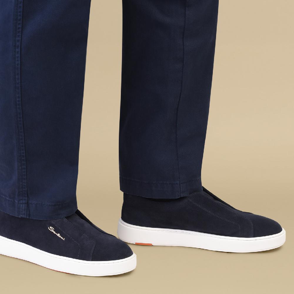Santoni Sneaker slip-on da uomo in suede blu Vendita