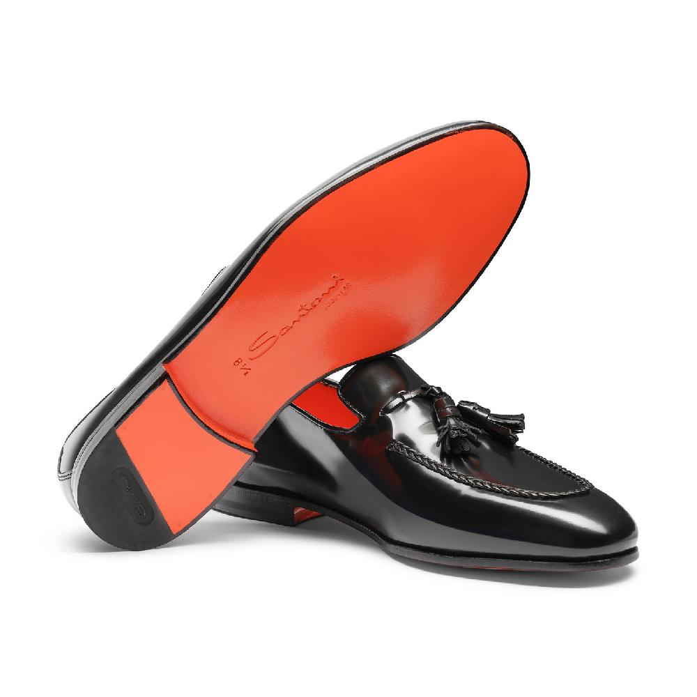 Santoni Mocassino con nappe da uomo in pelle nero Promozione