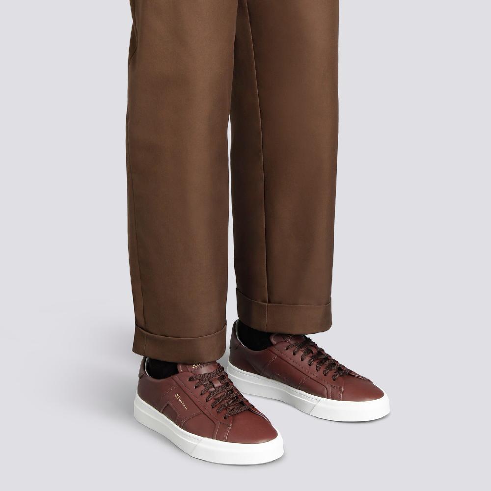 Santoni Double buckle sneaker da uomo in pelle bordeaux Spedizione Gratuita