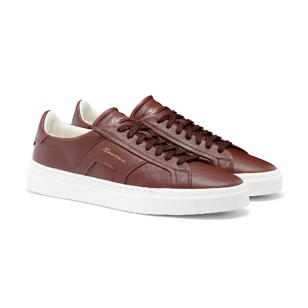 Santoni Double buckle sneaker da uomo in pelle bordeaux Spedizione Gratuita