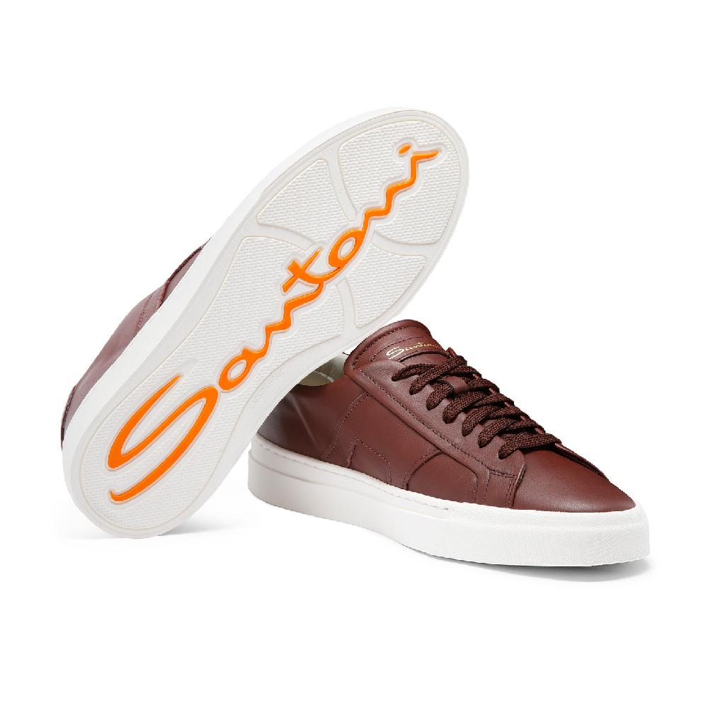 Santoni Double buckle sneaker da uomo in pelle bordeaux Spedizione Gratuita