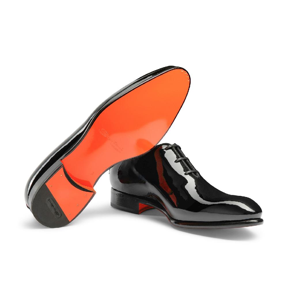 Santoni Stringata oxford da uomo in vernice nera In vendita