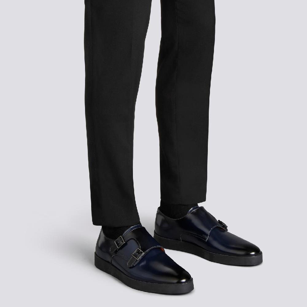 Santoni Doppia fibbia da uomo in pelle lucida blu Qualità Garantita