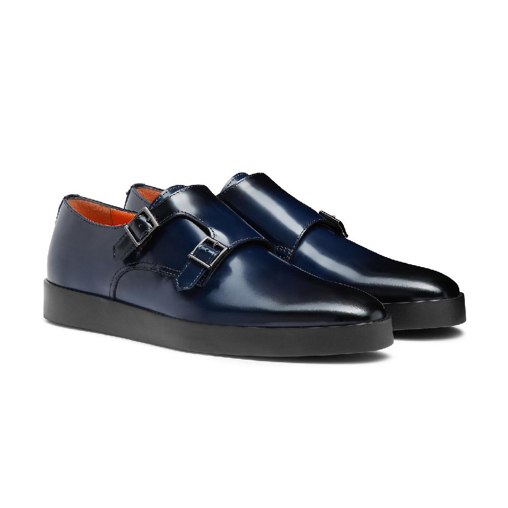 Santoni Doppia fibbia da uomo in pelle lucida blu Qualità Garantita