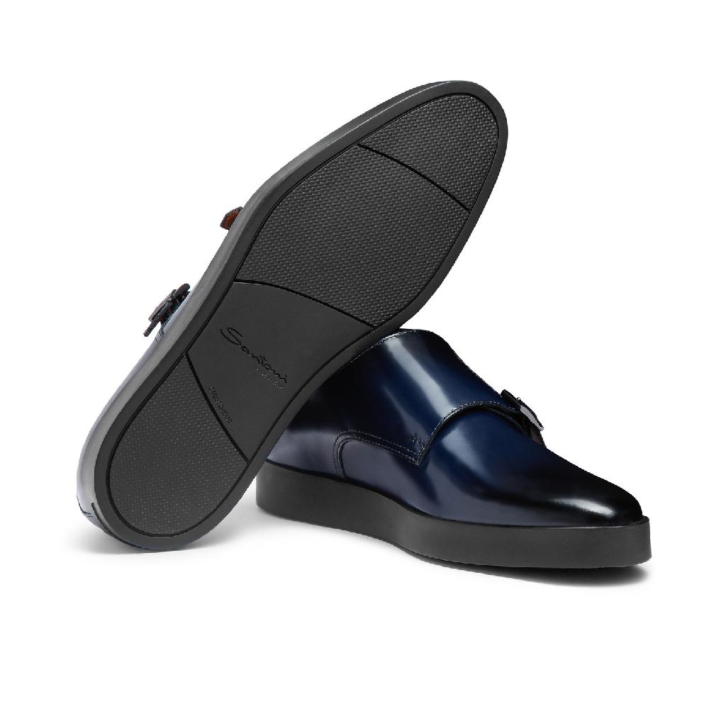 Santoni Doppia fibbia da uomo in pelle lucida blu Qualità Garantita